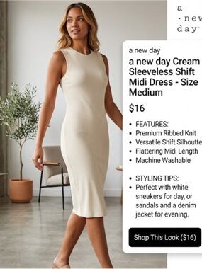 a new day Cream Sleeveless Shift Midi Dress